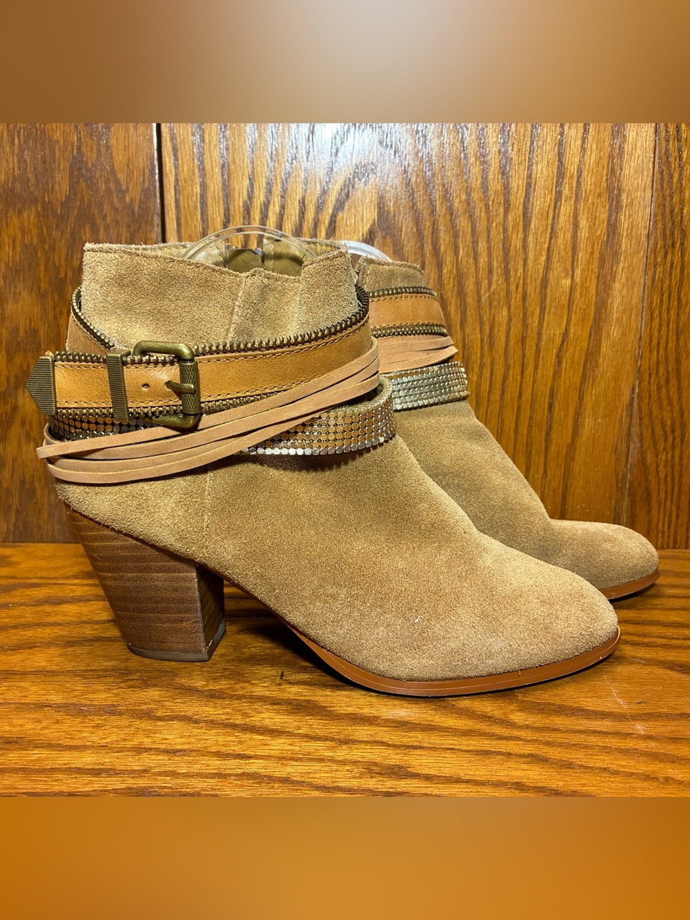 ALDO Suede Multi Wrap Strap Ankle Booties Tan Size 7.5